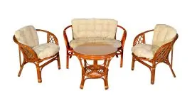 Комплект Багама с диваном, подушки светлые обычные шенил (Коньяк) стол круглый | фото